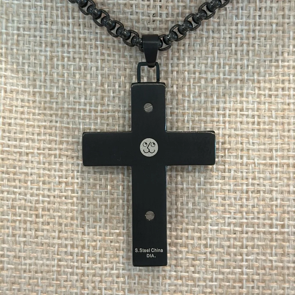 Esquire Black Diamond (1/4 ct. t.w.) Cross Necklace Black IP Stainless Steel